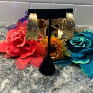 NWOT 18k gold plated, wide pierced  hugging hoop earrings.